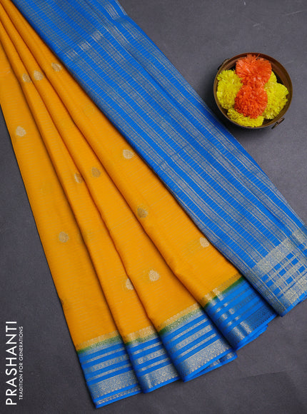 Mango Yellow & Teal Blue Semi Mysore Silk Saree