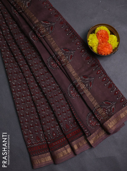 Brown Maheshwari Silk Cotton Saree - Ajrakh Prints