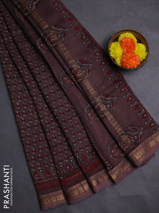 Brown Maheshwari Silk Cotton Saree - Ajrakh Prints