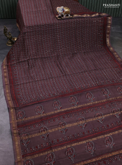 Brown Maheshwari Silk Cotton Saree - Ajrakh Prints