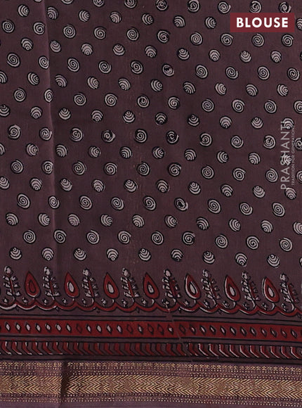 Brown Maheshwari Silk Cotton Saree - Ajrakh Prints