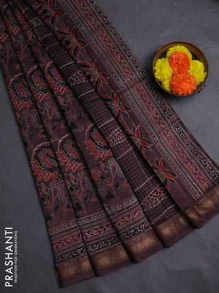 Brown Maheshwari Silk Cotton Saree - Ajrakh Prints