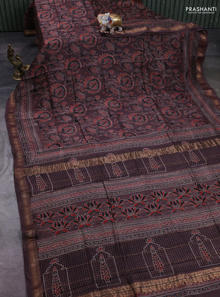 Brown Maheshwari Silk Cotton Saree - Ajrakh Prints