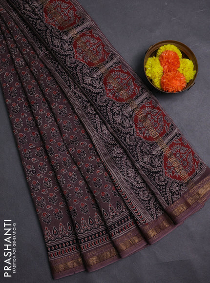 Brown Maheshwari Silk Cotton Saree - Ajrakh Prints