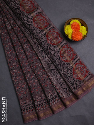 Brown Maheshwari Silk Cotton Saree - Ajrakh Prints