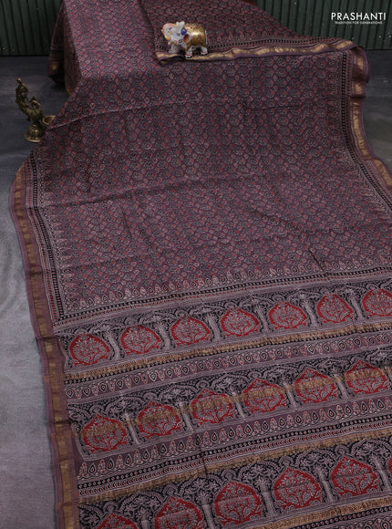Brown Maheshwari Silk Cotton Saree - Ajrakh Prints