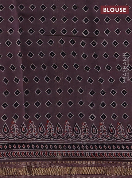 Brown Maheshwari Silk Cotton Saree - Ajrakh Prints