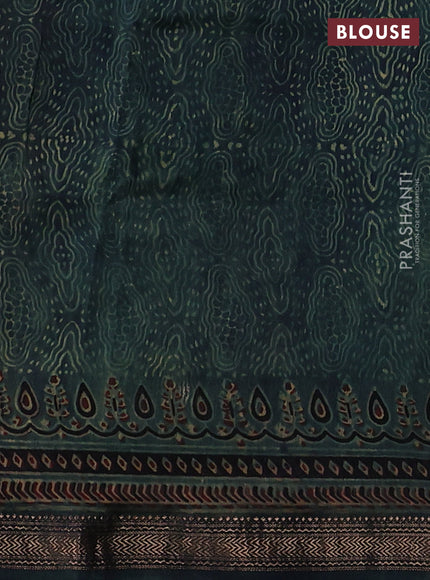 Bottle Green Maheshwari Silk Cotton Saree - Ajrakh Prints