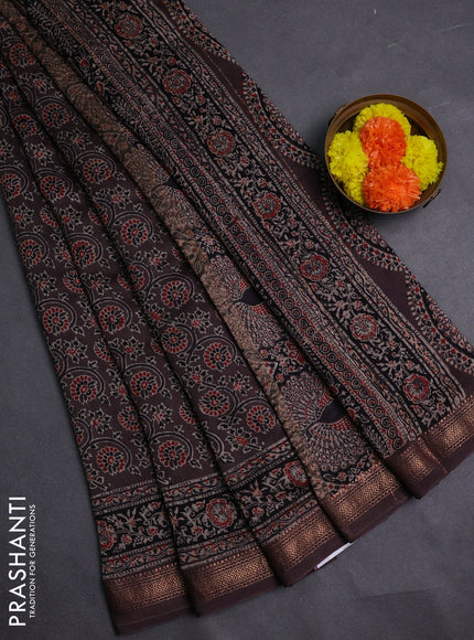 Coffee Brown Maheshwari Silk Cotton Saree - Ajrakh Prints