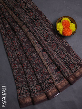 Coffee Brown Maheshwari Silk Cotton Saree - Ajrakh Prints