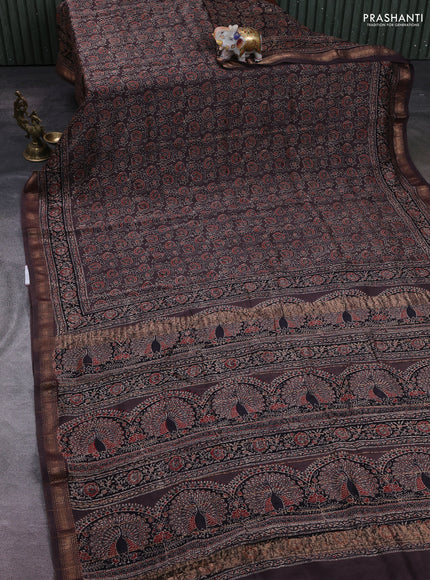 Coffee Brown Maheshwari Silk Cotton Saree - Ajrakh Prints