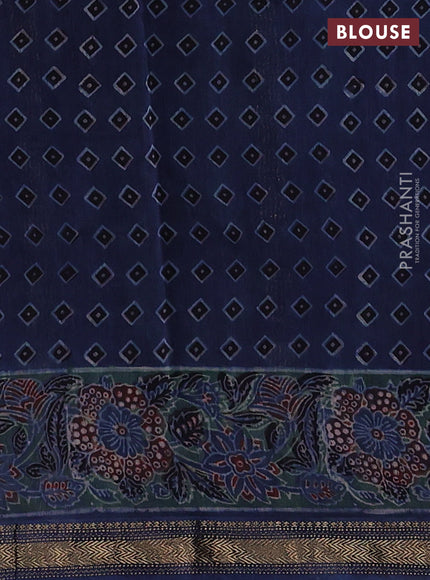Black & Blue Maheshwari Silk Cotton Saree - Ajrakh Prints