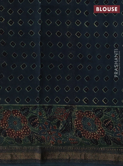 Black & Olive Green Maheshwari Silk Cotton Saree - Ajrakh Prints