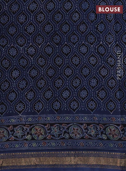 Navy Blue Maheshwari Silk Cotton Saree - Ajrakh Prints