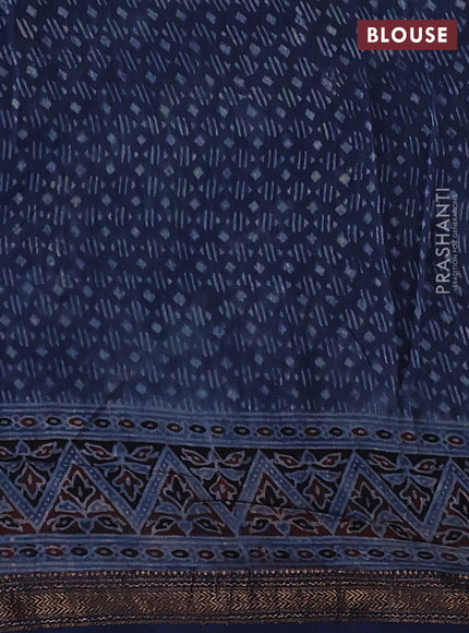 Blue Maheshwari Silk Cotton Saree - Ajrakh Prints