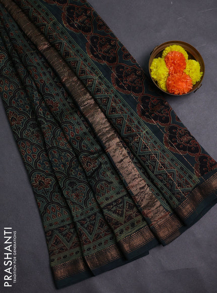 Green Maheshwari Silk Cotton Saree - Ajrakh Prints