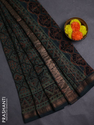 Green Maheshwari Silk Cotton Saree - Ajrakh Prints