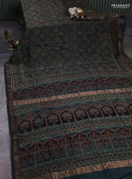 Green Maheshwari Silk Cotton Saree - Ajrakh Prints