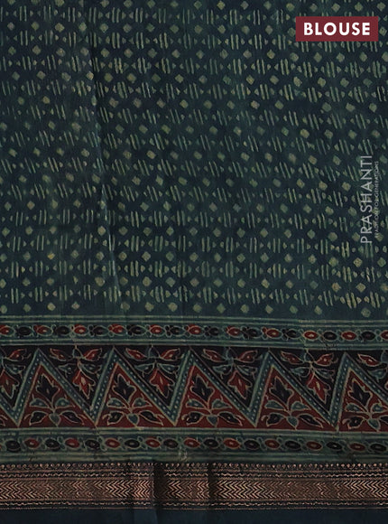 Green Maheshwari Silk Cotton Saree - Ajrakh Prints