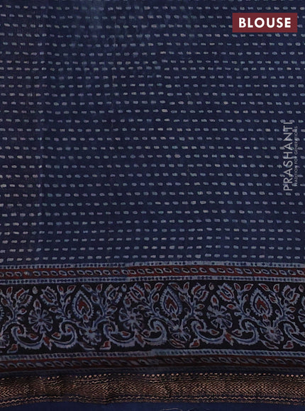 Navy Blue Maheshwari Silk Cotton Saree - Ajrakh Prints