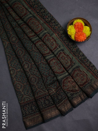 Green Maheshwari Silk Cotton Saree - Ajrakh Prints