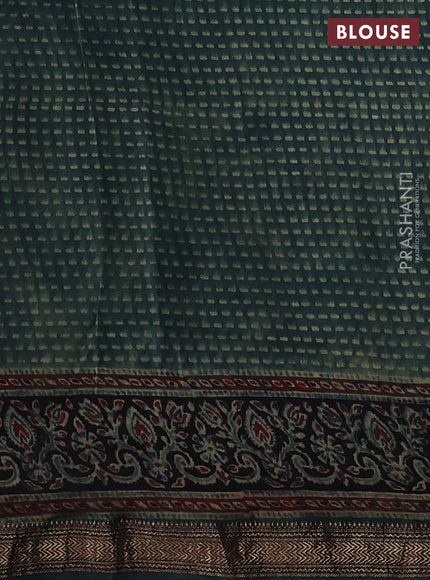 Green Maheshwari Silk Cotton Saree - Ajrakh Prints