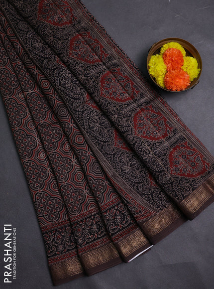Brown Maheshwari Silk Cotton Saree - Ajrakh Prints