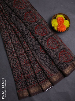 Brown Maheshwari Silk Cotton Saree - Ajrakh Prints