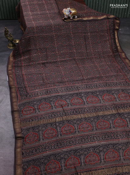 Brown Maheshwari Silk Cotton Saree - Ajrakh Prints