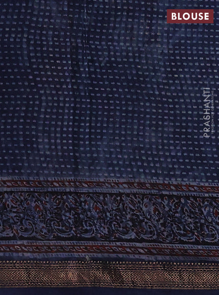 Indigo Blue Maheshwari Silk Cotton Saree - Ajrakh Prints