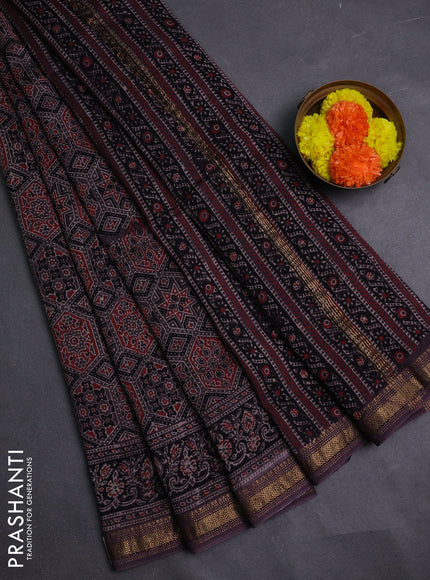 Brown Maheshwari Silk Cotton Saree - Ajrakh Prints