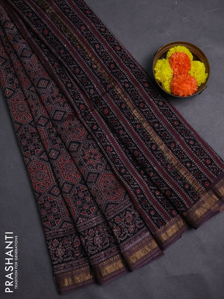 Brown Maheshwari Silk Cotton Saree - Ajrakh Prints