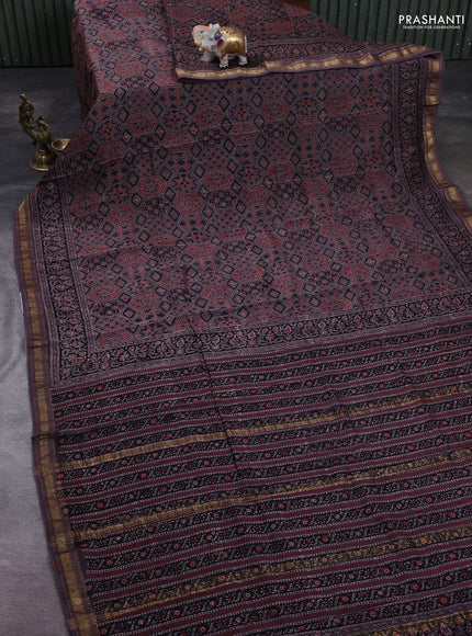 Brown Maheshwari Silk Cotton Saree - Ajrakh Prints