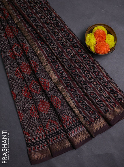 Brown Maheshwari Silk Cotton Saree - Ajrakh Prints