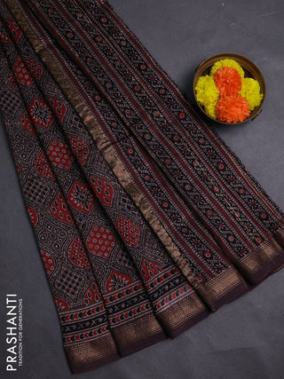 Brown Maheshwari Silk Cotton Saree - Ajrakh Prints