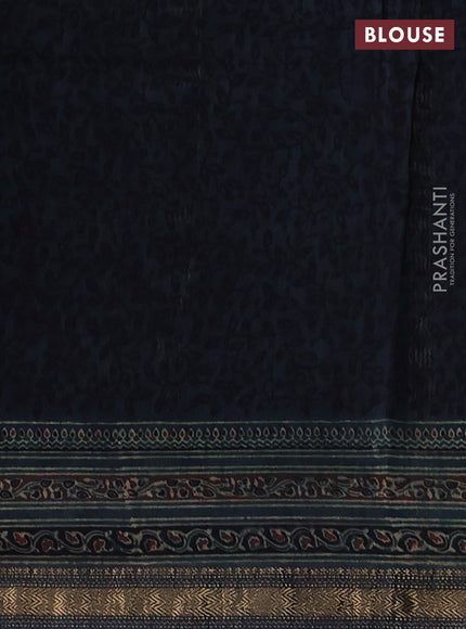 Bottle Green Maheshwari Silk Cotton Saree - Ajrakh Prints
