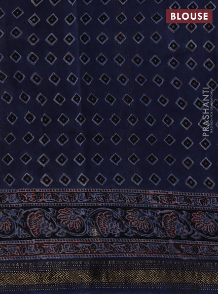 Blue Maheshwari Silk Cotton Saree - Ajrakh Prints
