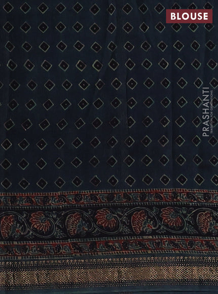 Green Maheshwari Silk Cotton Saree - Ajrakh Prints
