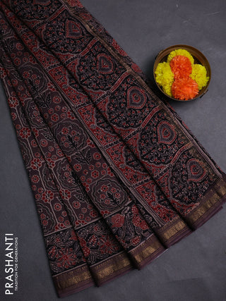 Brown Maheshwari Silk Cotton Saree - Ajrakh Prints
