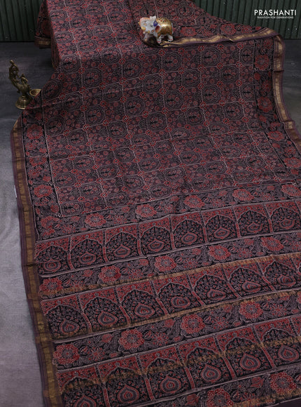Brown Maheshwari Silk Cotton Saree - Ajrakh Prints