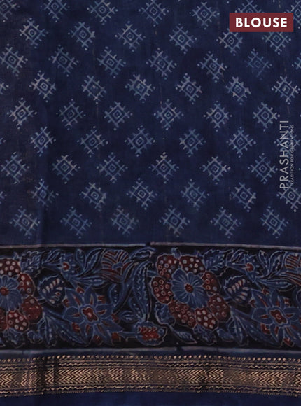 Navy Blue Maheshwari Silk Cotton Saree - Ajrakh Prints