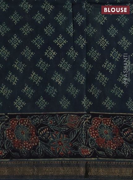 Bottle Green Maheshwari Silk Cotton Saree - Ajrakh Prints