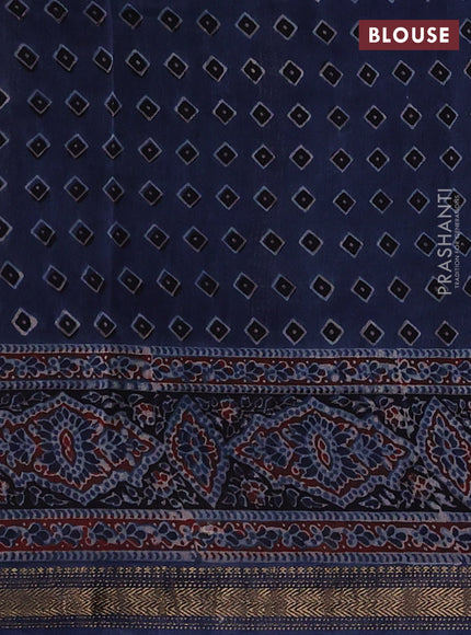 Navy Blue Maheshwari Silk Cotton Saree - Ajrakh Prints