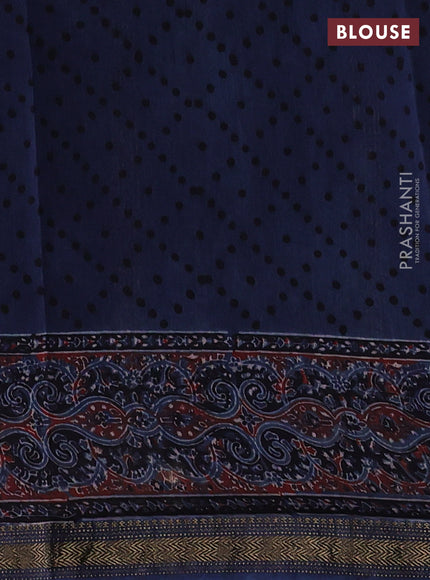 Navy Blue Maheshwari Silk Cotton Saree - Ajrakh Prints