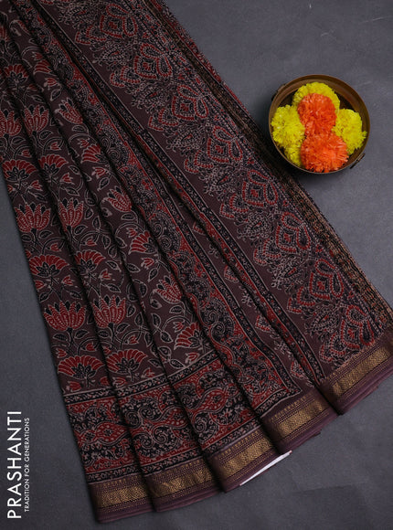 Brown Maheshwari Silk Cotton Saree - Ajrakh Prints