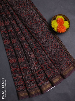 Brown Maheshwari Silk Cotton Saree - Ajrakh Prints