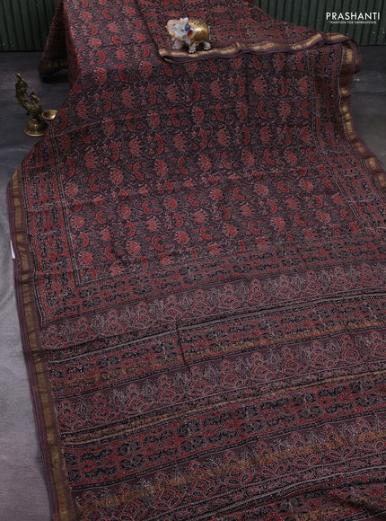 Brown Maheshwari Silk Cotton Saree - Ajrakh Prints