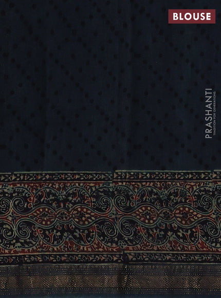 Bottle Green Maheshwari Silk Cotton Saree - Ajrakh Prints