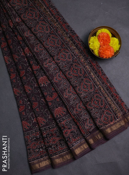 Brown Maheshwari Silk Cotton Saree - Ajrakh Prints