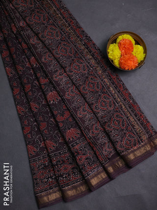 Brown Maheshwari Silk Cotton Saree - Ajrakh Prints